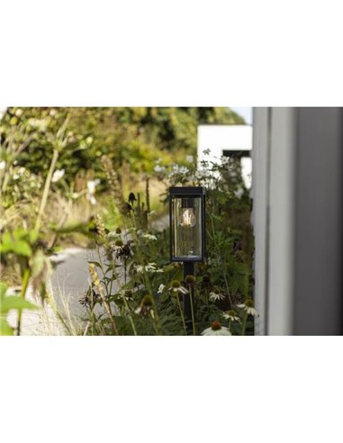 Baliza LED solar FLAIR con vaso transparente y bombilla de filamento incluida E27 + Vidrio de repuesto