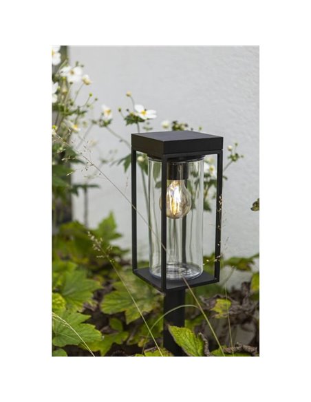 Farol LED solar FLAIR com vidro transparente e lâmpada de filamento incluída E27 + Vidro sobressalente