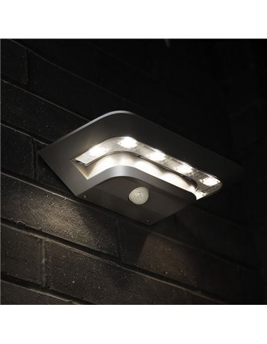 Aplique de pared exterior LED GHOST SOLAR gris con sensor de movimiento 4000K