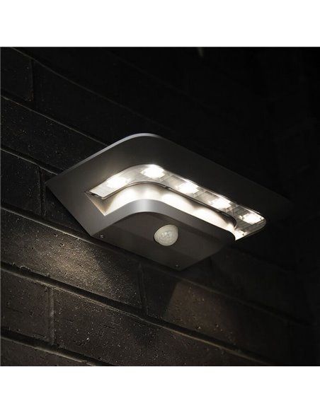 Aplique de pared exterior LED GHOST SOLAR gris con sensor de movimiento 4000K
