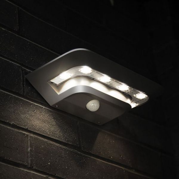 Aplique de pared exterior LED GHOST SOLAR gris con sensor de movimiento 4000K