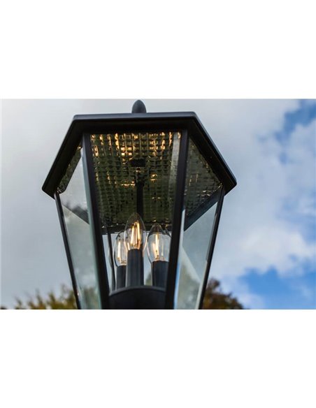 Lampadaire classique LONDON avec 3 ampoules à filament E12 incluses noir mat