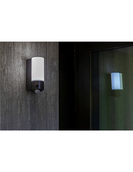 Aplique tubular LED para exterior POLLUX con cámara de seguridad, audio y detección de 180º antracita -LUTEC Connect-