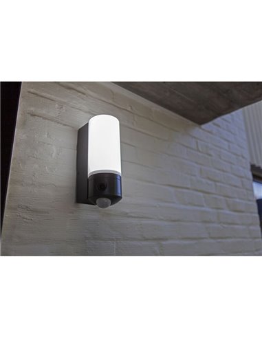 Aplique tubular LED para exterior POLLUX con cámara de seguridad, audio y detección de 180º antracita -LUTEC Connect-