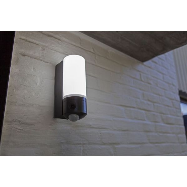Aplique tubular LED para exterior POLLUX con cámara de seguridad, audio y detección de 180º antracita -LUTEC Connect-