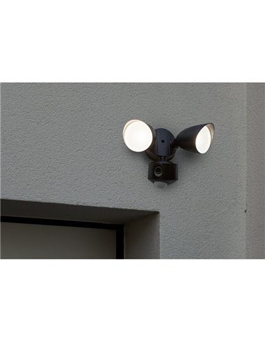 Proyector LED de doble cabezal DRACO negro con audio, vídeo y detección controlable desde aplicación, muy potente -LUTEC Connect