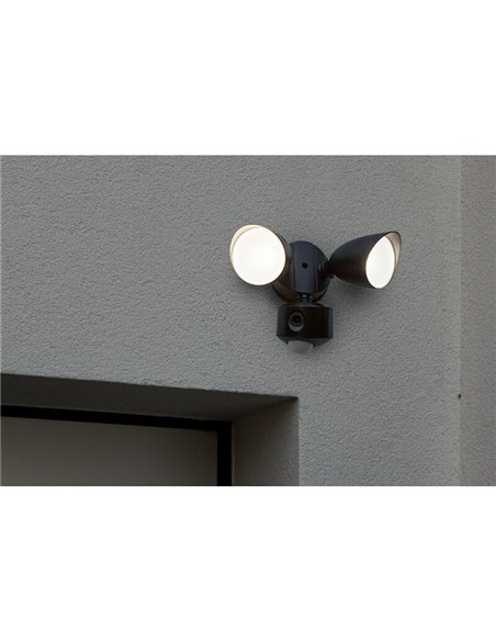 Projecteur LED double tête DRACO noir avec audio, vidéo et détection contrôlable depuis l'application, très puissant -LUTEC Conn