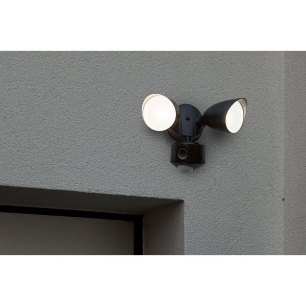 Proyector LED de doble cabezal DRACO negro con audio, vídeo y detección controlable desde aplicación, muy potente -LUTEC Connect