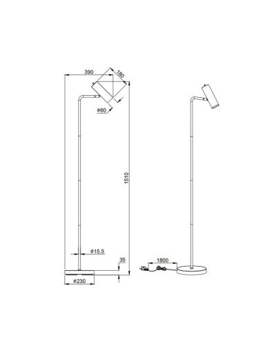 Lámpara de pie minimalista MARLEY Foco orientable | LeonLeds