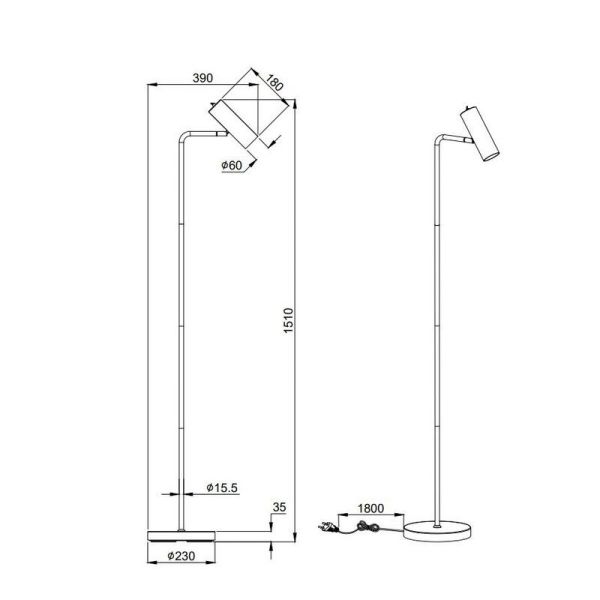 Lámpara de pie minimalista MARLEY Foco orientable | LeonLeds