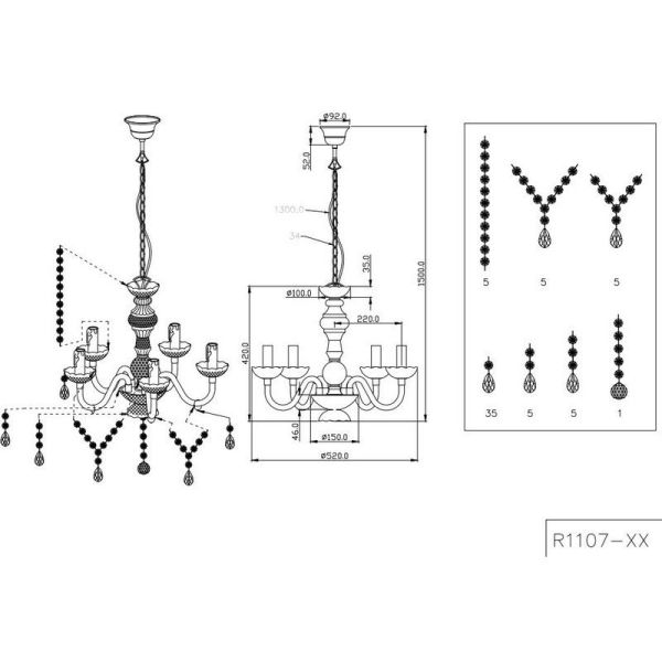 LÜSTER Lustre Classique 5 Lumières Pendentifs Décoratifs | LéonLeds