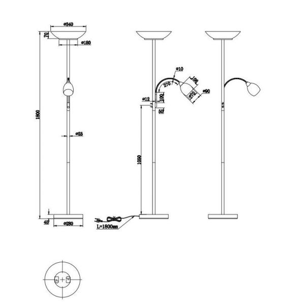 Lámpara de pie GERRY 2 Luces Independientes brazo de lectura| LeonLeds