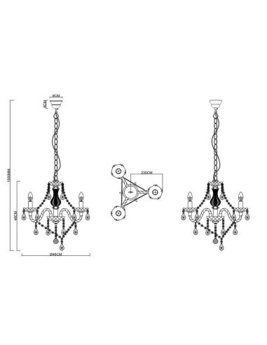 Lustre LÜSTER antigo com 3 luzes pendentes decorativos | LeonLeds