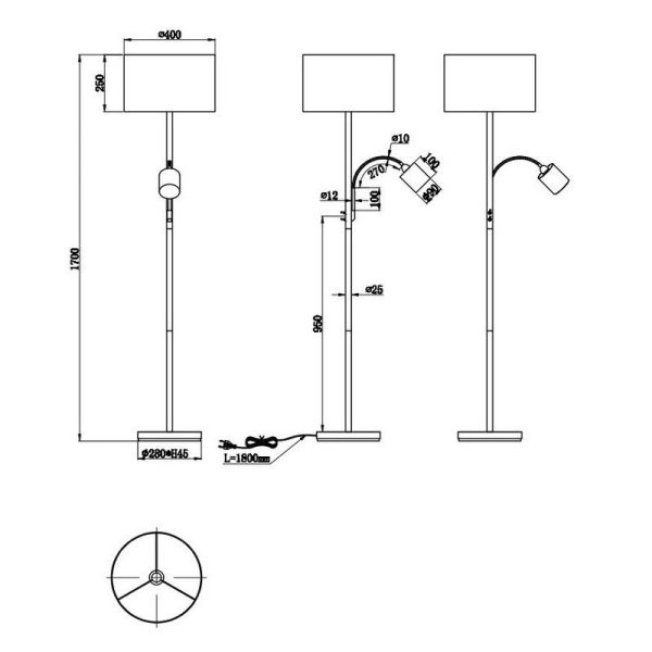 Lámpara de pie HOTEL Pantalla Textil Blanca Luz de Lectura | LeonLeds