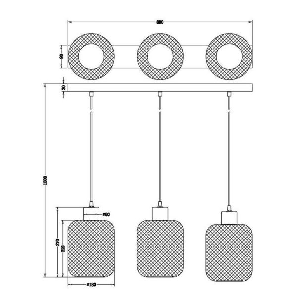 Lámpara Colgante Pantalla rejilla CALIMERO 3 Luces Altura ajustable| LeonLeds