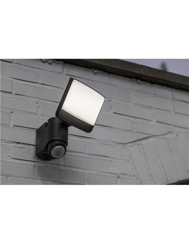 Proyector potente LED con cabezal orientable SUNSHINE con sensor de movimiento antracita PIR 5000K 12,5W/15,4W