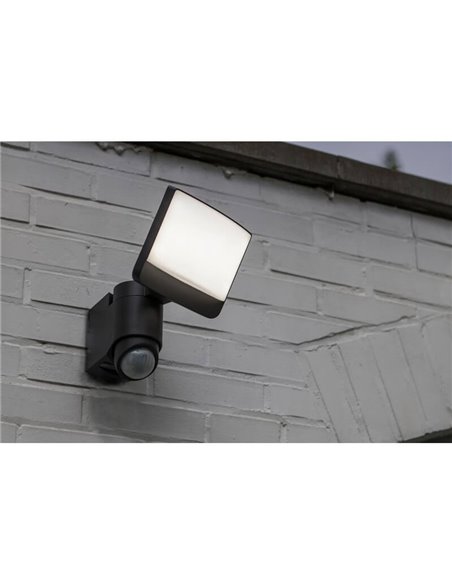 Proyector potente LED con cabezal orientable SUNSHINE con sensor de movimiento antracita PIR 5000K 12,5W/15,4W