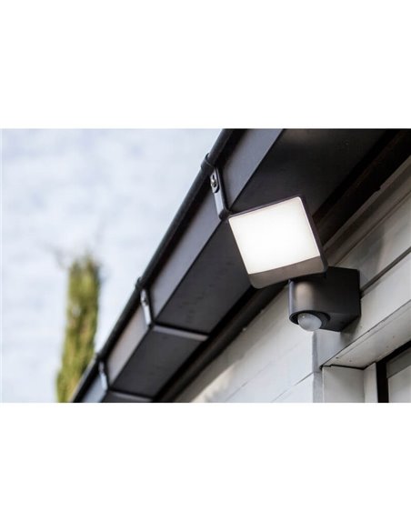 Proyector potente LED con cabezal orientable SUNSHINE con sensor de movimiento antracita PIR 5000K 12,5W/15,4W
