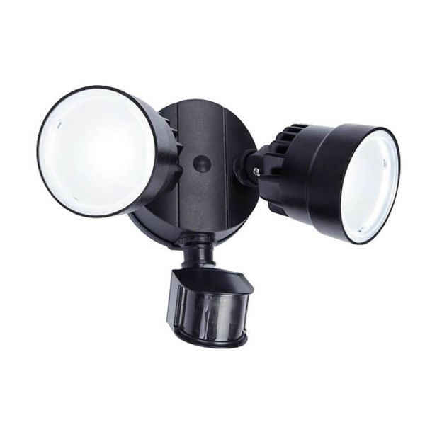 Luz de seguridad con 2 luces LED tipo bicicleta SHRIMP versión mejorada, negro mate con sensor de movimiento 5000K