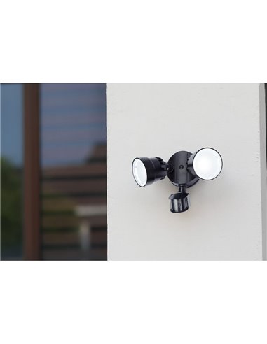 Luz de seguridad con 2 luces LED tipo bicicleta SHRIMP versión mejorada, negro mate con sensor de movimiento 5000K