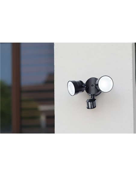 Luz de seguridad con 2 luces LED tipo bicicleta SHRIMP versión mejorada, negro mate con sensor de movimiento 5000K