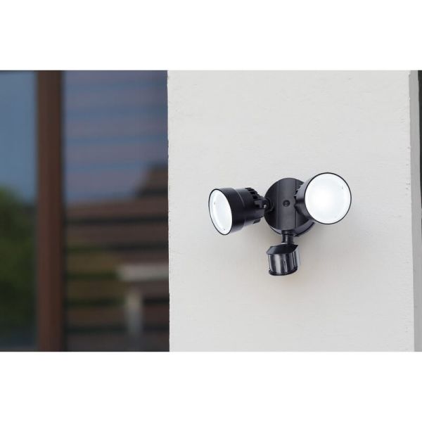 Luz de seguridad con 2 luces LED tipo bicicleta SHRIMP versión mejorada, negro mate con sensor de movimiento 5000K