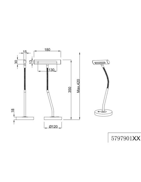 CURTIS Candeeiro de mesa LED estilo Flexo 4 níveis Função touch | LeonLeds