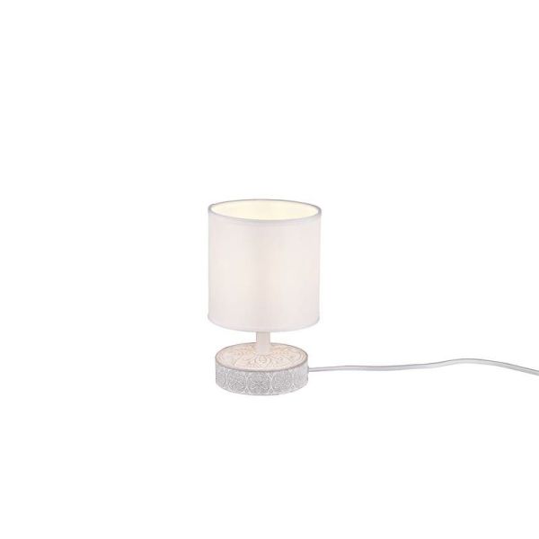 Lámpara de mesa MARIE Cerámica Tallada y Pantalla Tela Blanca | LeonLeds