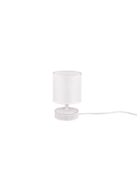Lámpara de mesa MARIE Cerámica Tallada y Pantalla Tela Blanca | LeonLeds