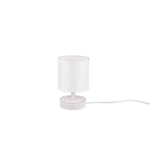 Lámpara de mesa MARIE Cerámica Tallada y Pantalla Tela Blanca | LeonLeds