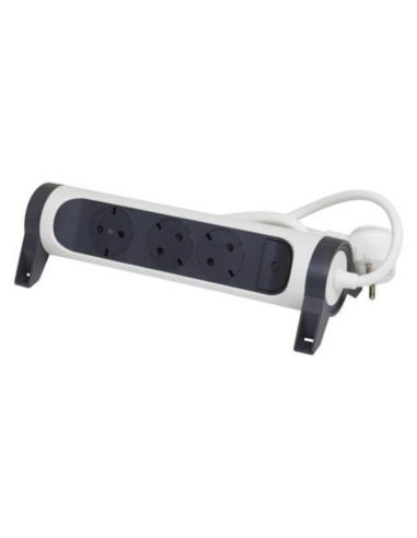 Base Múltipla com 3 tomadas fixas e rotativas com Cabo de 1,5M e Switch 2P+E, Proteção Contra Surtos Branco e Preto