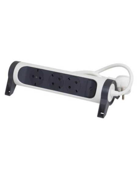 Base Multiple 3 tomas ransates fija y giratoria con 1,5Mts de Cable y Interruptor 2P+T, protegida sobretensiones Blanca y Negra