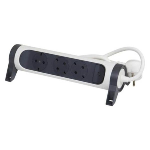 Socle multiple avec 3 prises fixes et rotatives avec câble 1,5M et interrupteur 2P+T, protection contre les surtensions blanc et