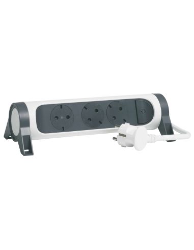 Base Multiple 3 tomas ransates fija y giratoria con 1,5Mts de Cable y Interruptor 2P+T, protegida sobretensiones Blanca y Negra