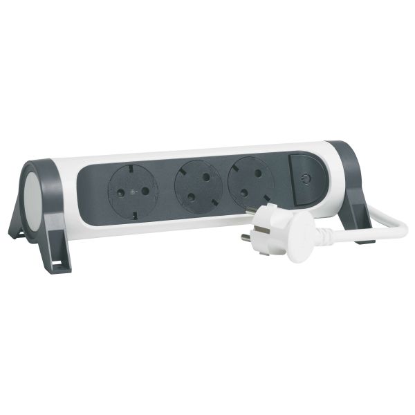 Base Multiple 3 tomas ransates fija y giratoria con 1,5Mts de Cable y Interruptor 2P+T, protegida sobretensiones Blanca y Negra