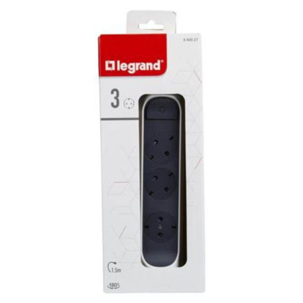 Base Multiple 3 tomas ransates fija y giratoria con 1,5Mts de Cable y Interruptor 2P+T, protegida sobretensiones Blanca y Negra
