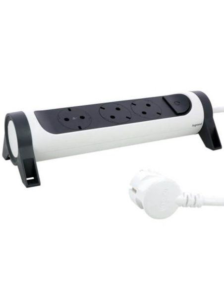 Base Multiple 3 tomas ransates fija y giratoria con 1,5Mts de Cable y Interruptor 2P+T, protegida sobretensiones Blanca y Negra
