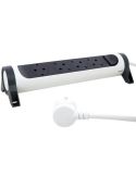 Base Multiple 4 tomas ransates fija y giratoria con 1,5Mts de Cable y Interruptor 2P+T, protegida sobretensiones Blanca y Negra