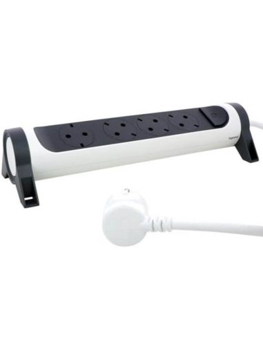 Base Multiple 4 tomas ransates fija y giratoria con 1,5Mts de Cable y Interruptor 2P+T, protegida sobretensiones Blanca y Negra