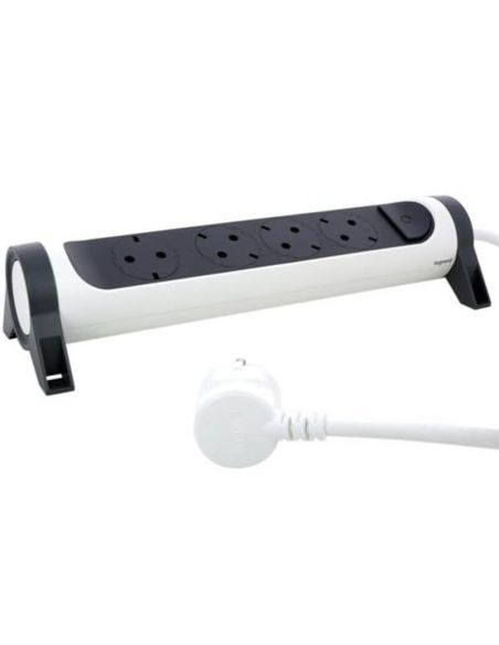 Base Multiple 4 tomas ransates fija y giratoria con 1,5Mts de Cable y Interruptor 2P+T, protegida sobretensiones Blanca y Negra