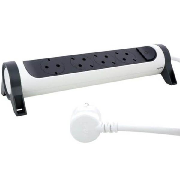 Base Multiple 4 tomas ransates fija y giratoria con 1,5Mts de Cable y Interruptor 2P+T, protegida sobretensiones Blanca y Negra