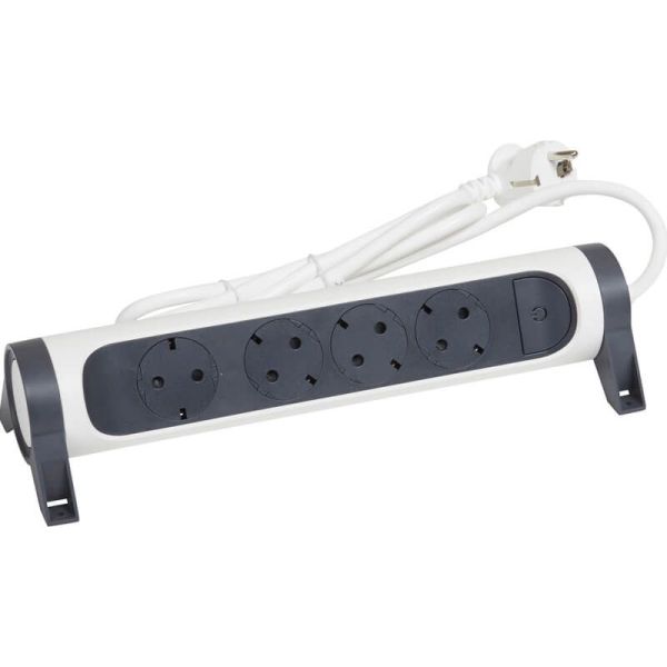 Socle multiple avec 4 prises fixes et rotatives avec câble 1,5M et interrupteur 2P+T, protection contre les surtensions blanc et