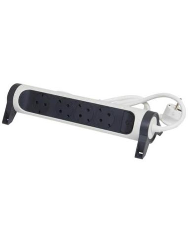 Base Multiple 4 tomas ransates fija y giratoria con 1,5Mts de Cable y Interruptor 2P+T, protegida sobretensiones Blanca y Negra