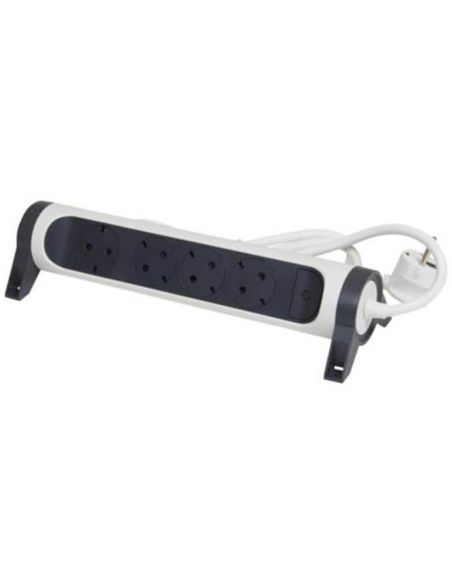 Base Multiple 4 tomas ransates fija y giratoria con 1,5Mts de Cable y Interruptor 2P+T, protegida sobretensiones Blanca y Negra