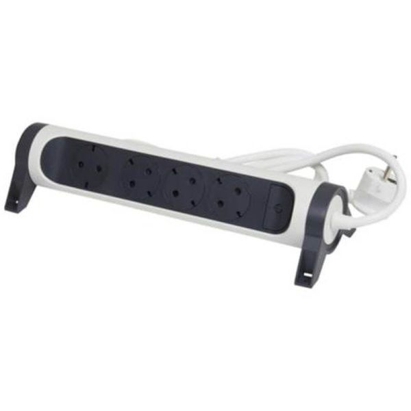 Base Multiple 4 tomas ransates fija y giratoria con 1,5Mts de Cable y Interruptor 2P+T, protegida sobretensiones Blanca y Negra