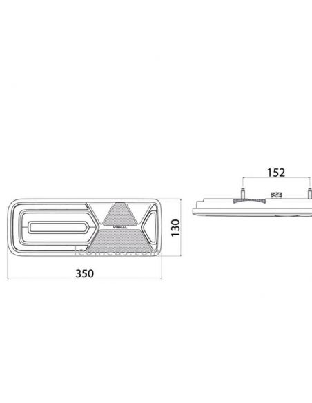 Mesures Feu arrière LED avec triangle et connecteur Vignal AMP 1.5-7P-M LC12 Black Edition | LéonLeds