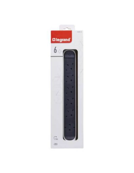 Regleta de Enchufes 6 tomas ransates fija y giratoria 1,5Mts Cable y Interruptor 2P+T Blanca y Negra 694529