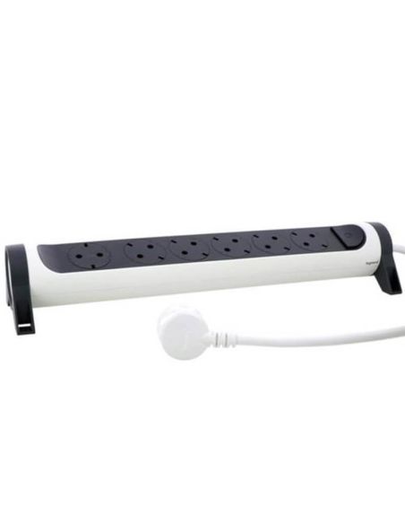 Regleta de Enchufes 6 tomas ransates fija y giratoria 1,5Mts Cable y Interruptor 2P+T Blanca y Negra 694529