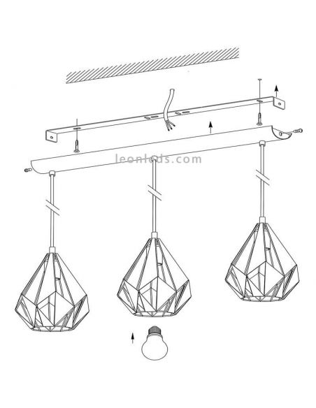 Como instalar Lámpara Colgante con 3 pantallas suspendidas Dorada Carlton 43909 Eglo | LeonLeds