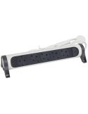 Regleta de Enchufes 5 tomas ransates fija y giratoria 1,5Mts Cable y Interruptor 2P+T protección sobretensiones Blanca y Negra